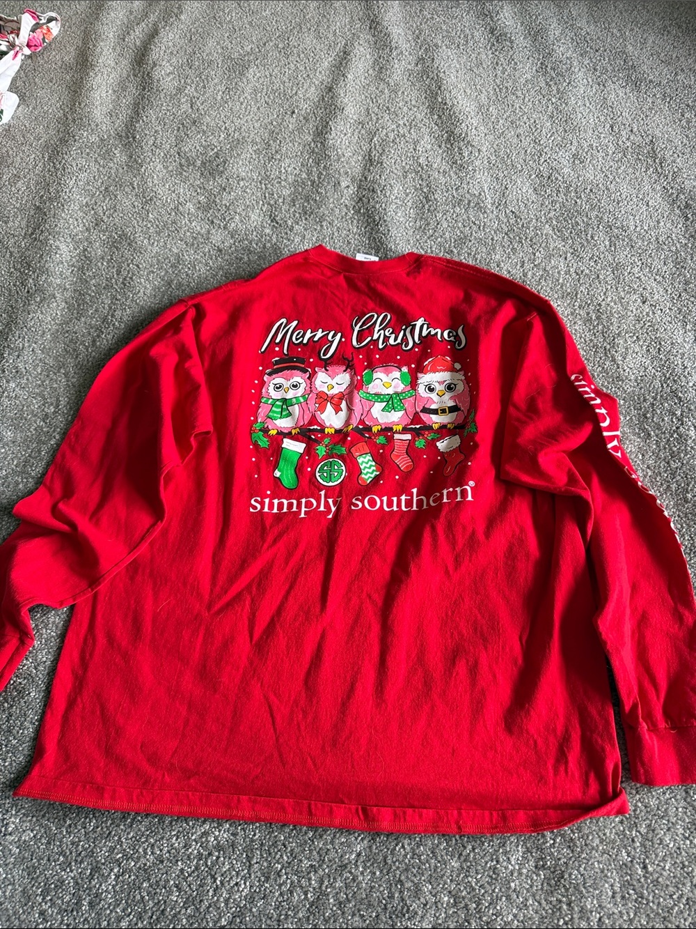 Simply Southern Red Christmas Owl Long Sleeve Tee